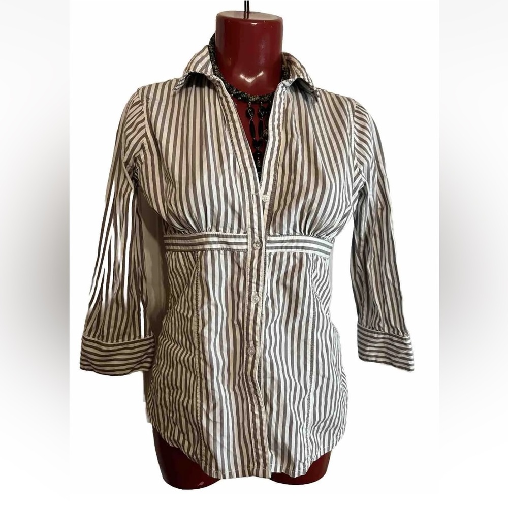 BCBG Paris Womens Button-Down Top Cotton Striped Small